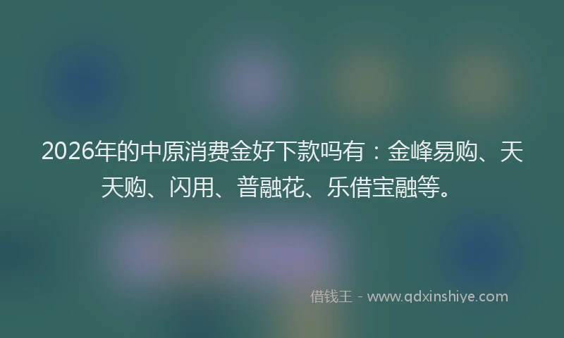 2026年的中原消费金好下款吗有：金峰易购、天天购、闪用、普融花、乐借宝融等。
