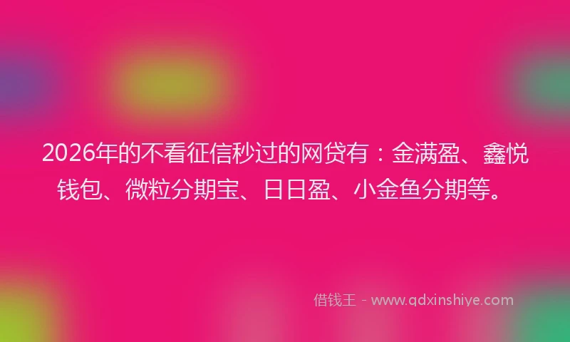 2026年的不看征信秒过的网贷有：金满盈、鑫悦钱包、微粒分期宝、日日盈、小金鱼分期等。
