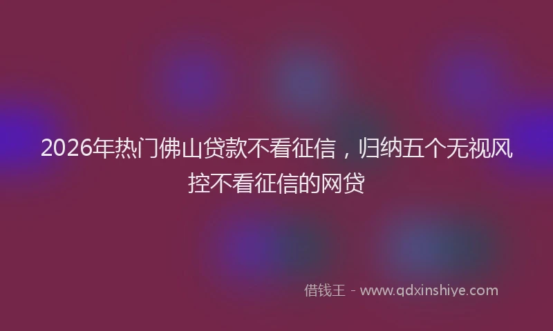 2026年热门佛山贷款不看征信，归纳五个无视风控不看征信的网贷