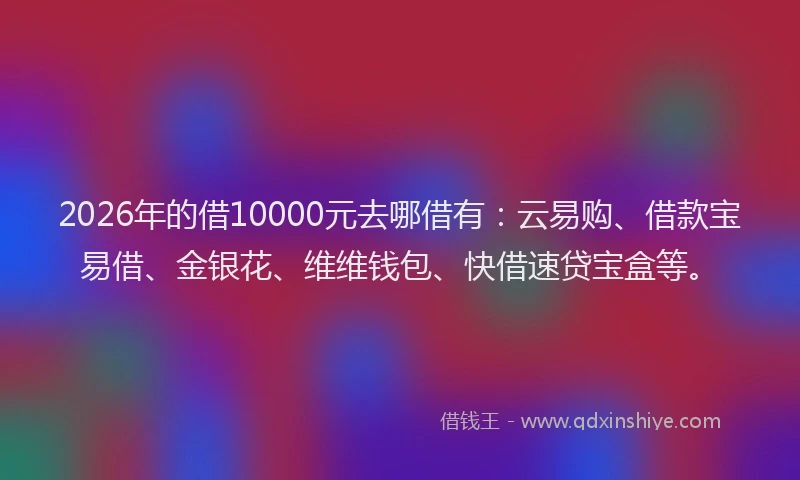 2026年的借10000元去哪借有：云易购、借款宝易借、金银花、维维钱包、快借速贷宝盒等。
