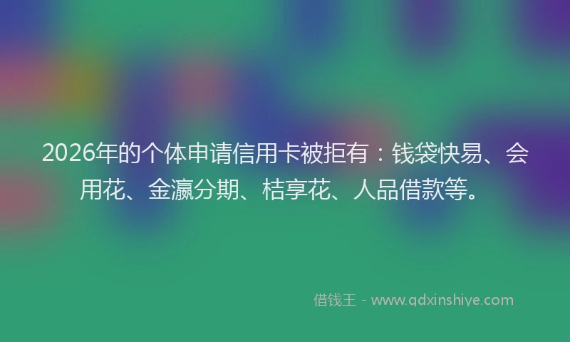 2026年的个体申请信用卡被拒有：钱袋快易、会用花、金瀛分期、桔享花、人品借款等。