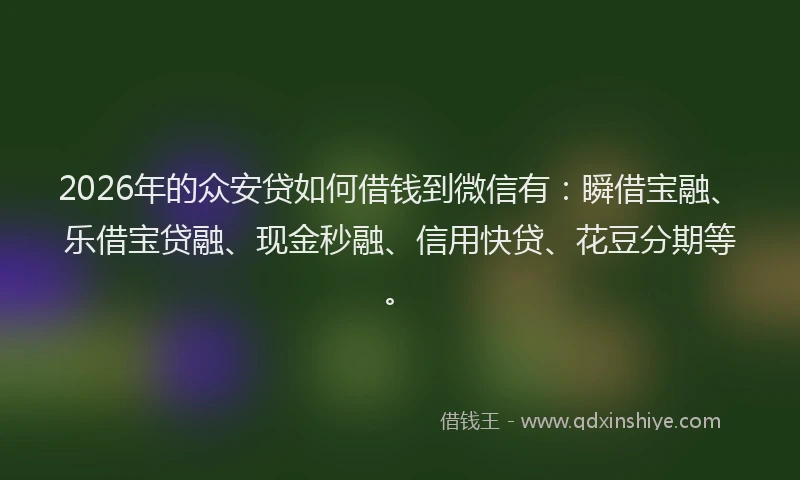 2026年的众安贷如何借钱到微信有：瞬借宝融、乐借宝贷融、现金秒融、信用快贷、花豆分期等。