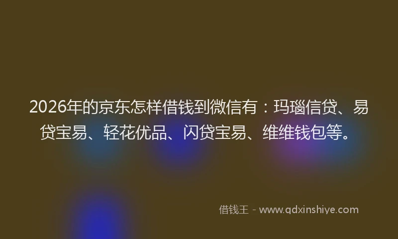 2026年的京东怎样借钱到微信有：玛瑙信贷、易贷宝易、轻花优品、闪贷宝易、维维钱包等。