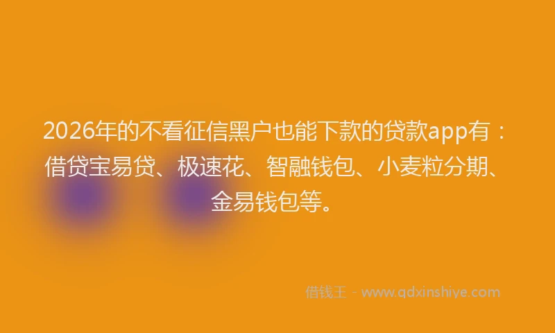 2026年的不看征信黑户也能下款的贷款app有：借贷宝易贷、极速花、智融钱包、小麦粒分期、金易钱包等。