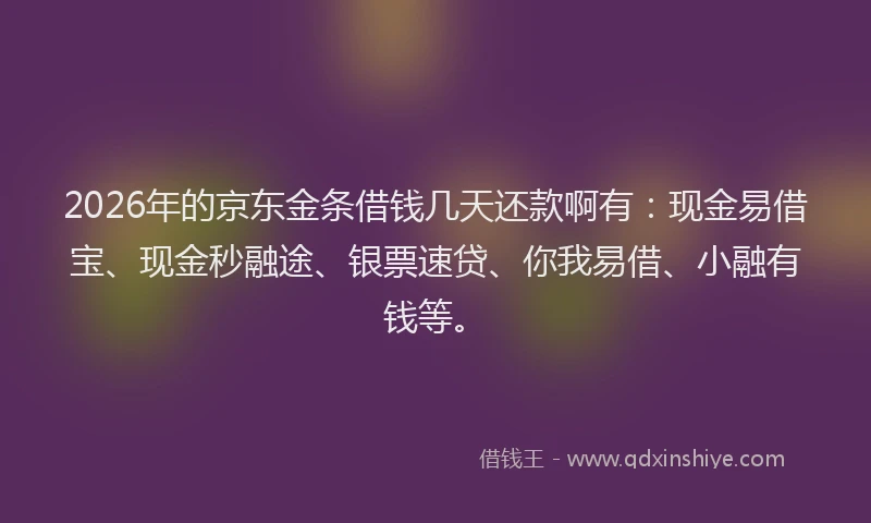2026年的京东金条借钱几天还款啊有：现金易借宝、现金秒融途、银票速贷、你我易借、小融有钱等。