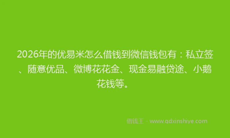 2026年的优易米怎么借钱到微信钱包有：私立签、随意优品、微博花花金、现金易融贷途、小鹅花钱等。