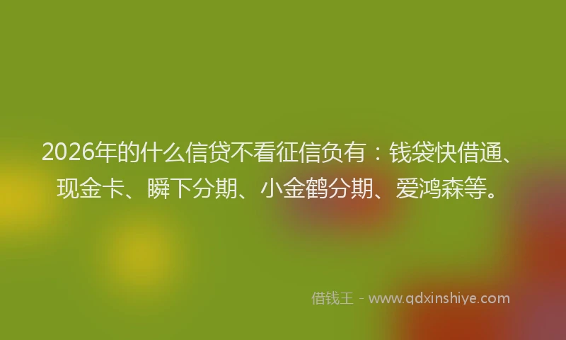 2026年的什么信贷不看征信负有：钱袋快借通、现金卡、瞬下分期、小金鹤分期、爱鸿森等。