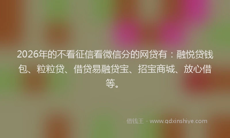 2026年的不看征信看微信分的网贷有：融悦贷钱包、粒粒贷、借贷易融贷宝、招宝商城、放心借等。