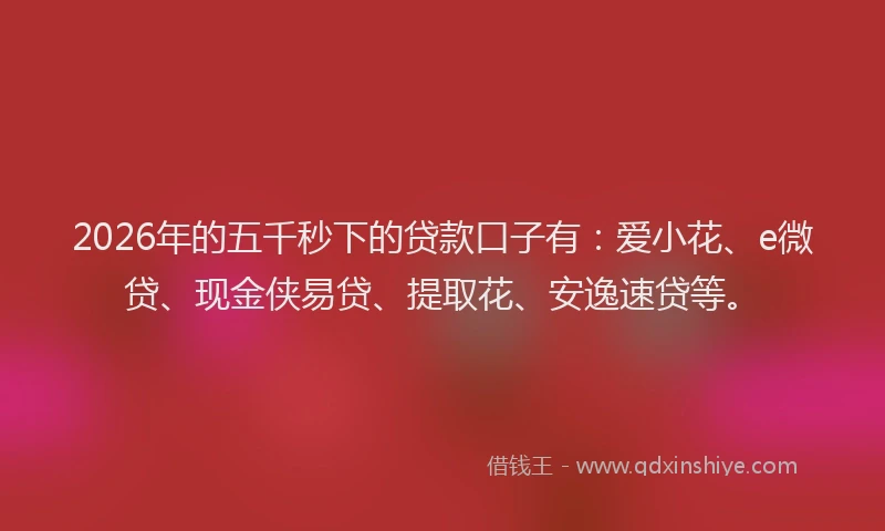 2026年的五千秒下的贷款口子有：爱小花、e微贷、现金侠易贷、提取花、安逸速贷等。