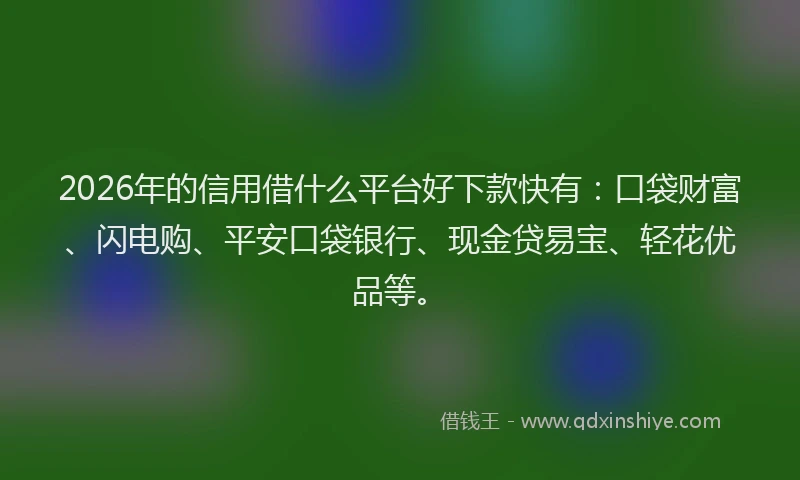 2026年的信用借什么平台好下款快有：口袋财富、闪电购、平安口袋银行、现金贷易宝、轻花优品等。