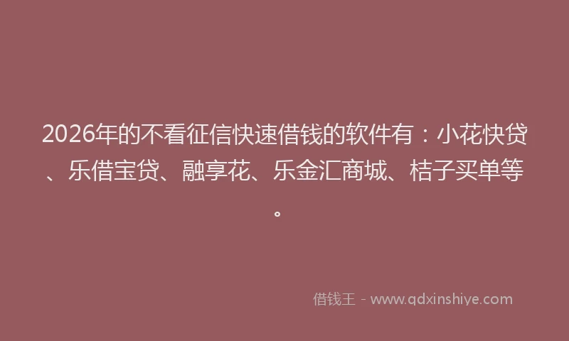 2026年的不看征信快速借钱的软件有：小花快贷、乐借宝贷、融享花、乐金汇商城、桔子买单等。