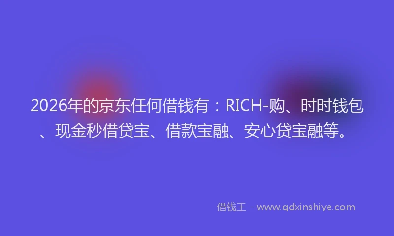 2026年的京东任何借钱有：RICH-购、时时钱包、现金秒借贷宝、借款宝融、安心贷宝融等。