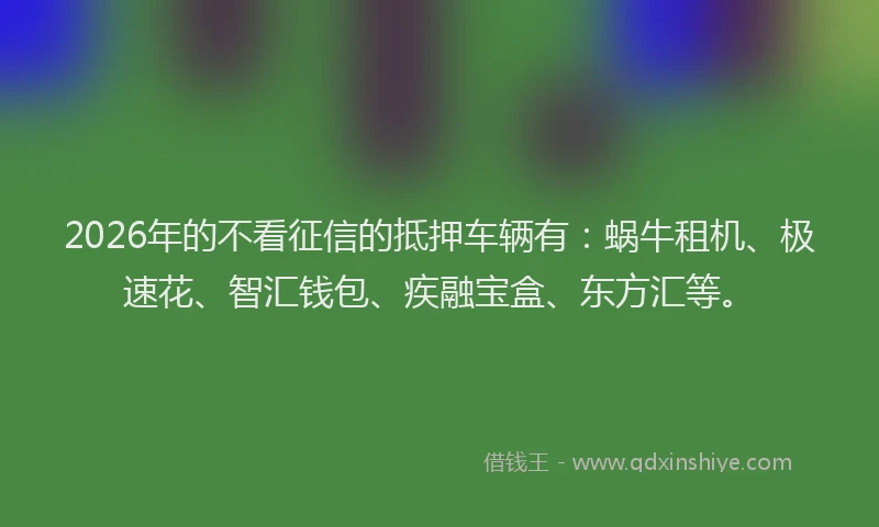 2026年的不看征信的抵押车辆有：蜗牛租机、极速花、智汇钱包、疾融宝盒、东方汇等。