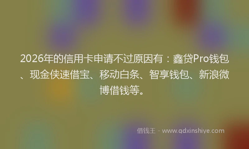 2026年的信用卡申请不过原因有：鑫贷Pro钱包、现金侠速借宝、移动白条、智享钱包、新浪微博借钱等。