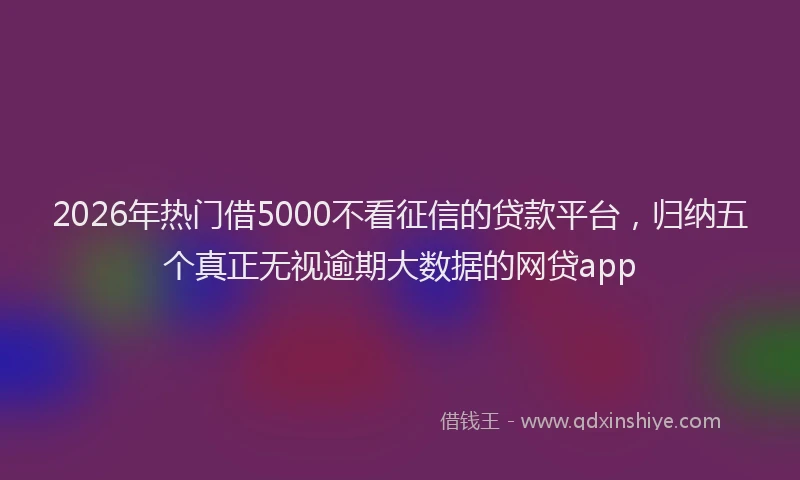 2026年热门借5000不看征信的贷款平台，归纳五个真正无视逾期大数据的网贷app