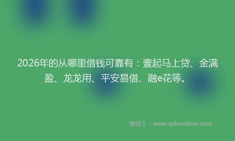 2026年的从哪里借钱可靠有：壹起马上贷、金满盈、龙龙用、平安易借、融e花等。
