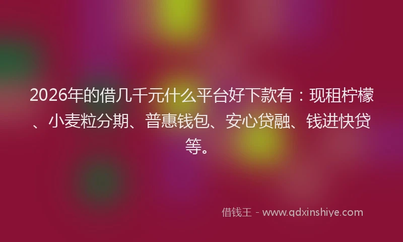 2026年的借几千元什么平台好下款有：现租柠檬、小麦粒分期、普惠钱包、安心贷融、钱进快贷等。