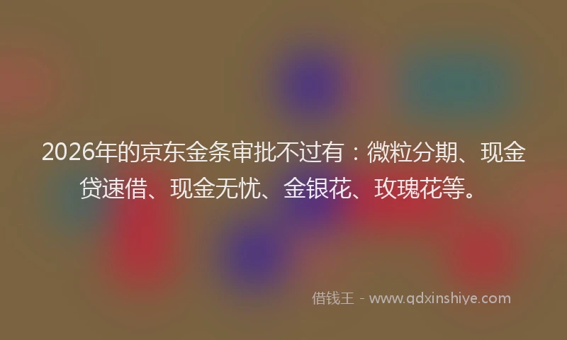 2026年的京东金条审批不过有：微粒分期、现金贷速借、现金无忧、金银花、玫瑰花等。