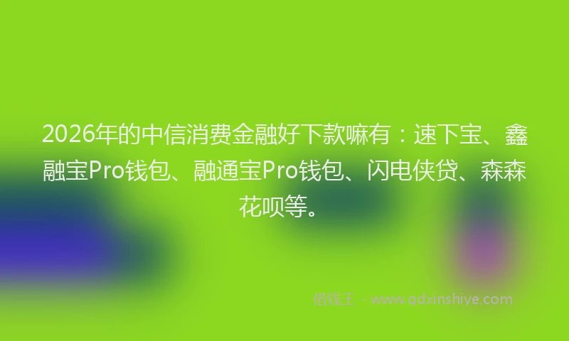 2026年的中信消费金融好下款嘛有：速下宝、鑫融宝Pro钱包、融通宝Pro钱包、闪电侠贷、森森花呗等。