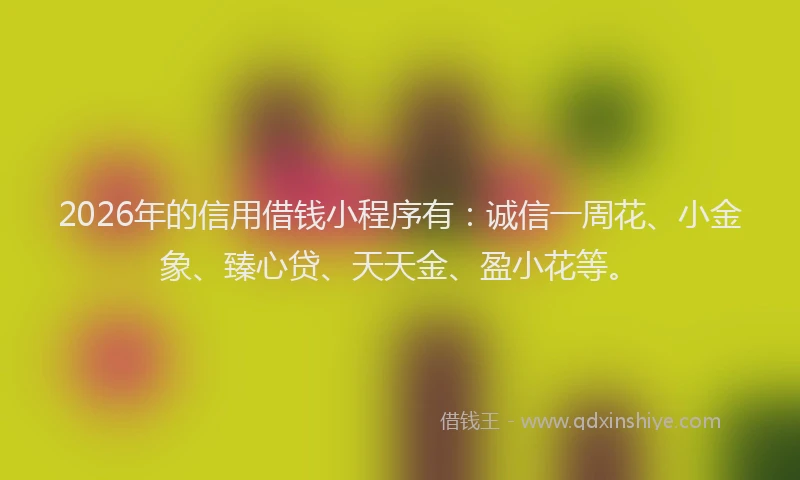 2026年的信用借钱小程序有：诚信一周花、小金象、臻心贷、天天金、盈小花等。