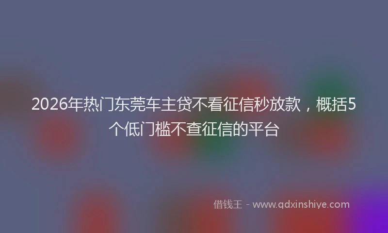 2026年热门东莞车主贷不看征信秒放款，概括5个低门槛不查征信的平台