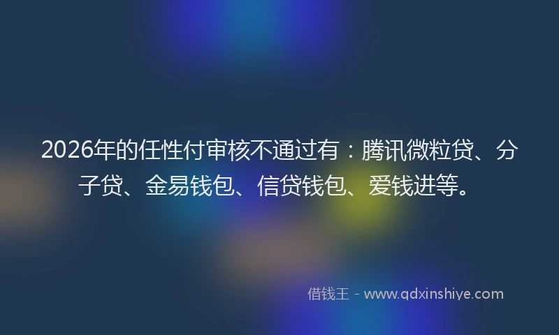 2026年的任性付审核不通过有：腾讯微粒贷、分子贷、金易钱包、信贷钱包、爱钱进等。