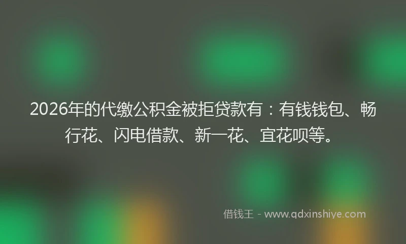 2026年的代缴公积金被拒贷款有：有钱钱包、畅行花、闪电借款、新一花、宜花呗等。