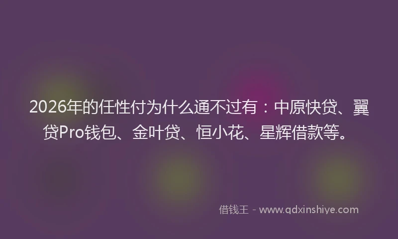 2026年的任性付为什么通不过有：中原快贷、翼贷Pro钱包、金叶贷、恒小花、星辉借款等。
