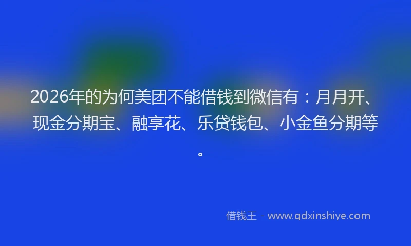 2026年的为何美团不能借钱到微信有：月月开、现金分期宝、融享花、乐贷钱包、小金鱼分期等。