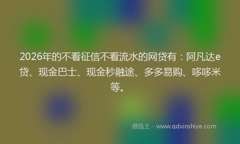 2026年的不看征信不看流水的网贷有：阿凡达e贷、现金巴士、现金秒融途、多多易购、哆哆米等。