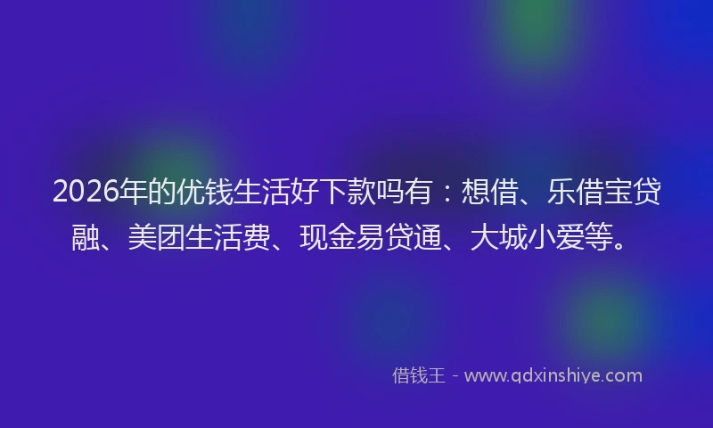 2026年的优钱生活好下款吗有：想借、乐借宝贷融、美团生活费、现金易贷通、大城小爱等。