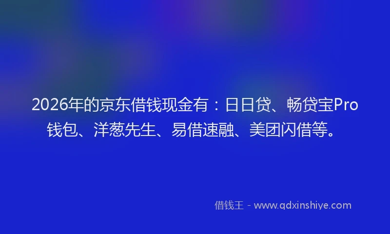 2026年的京东借钱现金有：日日贷、畅贷宝Pro钱包、洋葱先生、易借速融、美团闪借等。