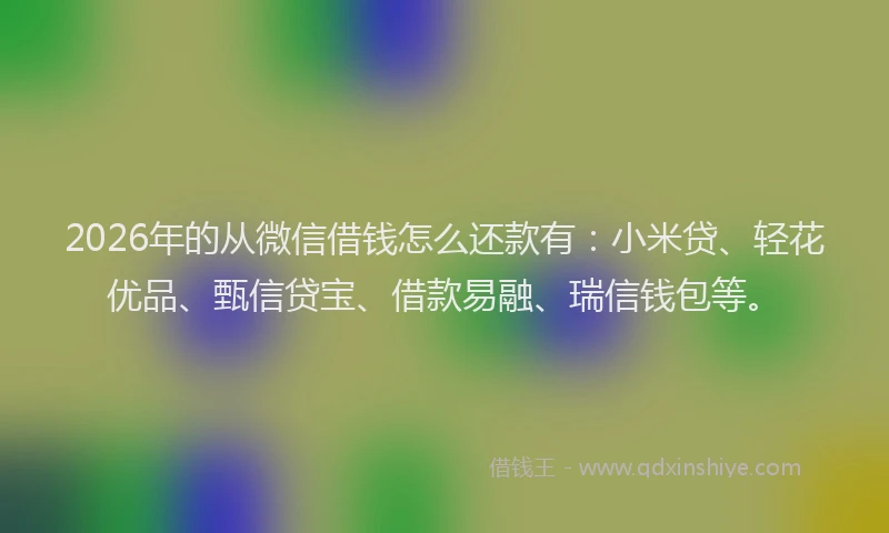 2026年的从微信借钱怎么还款有：小米贷、轻花优品、甄信贷宝、借款易融、瑞信钱包等。