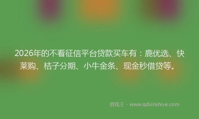 2026年的不看征信平台贷款买车有：鹿优选、快莱购、桔子分期、小牛金条、现金秒借贷等。