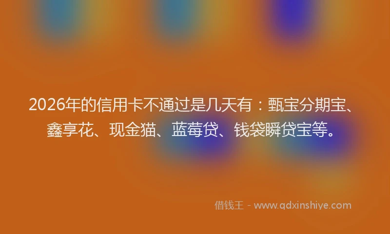 2026年的信用卡不通过是几天有：甄宝分期宝、鑫享花、现金猫、蓝莓贷、钱袋瞬贷宝等。