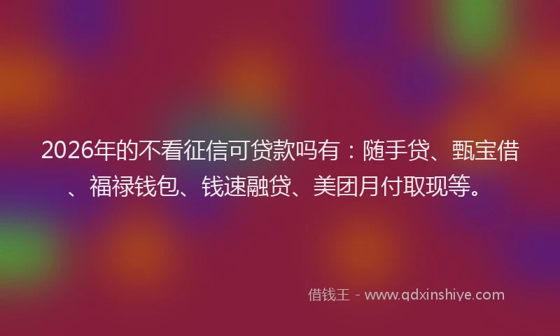 2026年的不看征信可贷款吗有：随手贷、甄宝借、福禄钱包、钱速融贷、美团月付取现等。