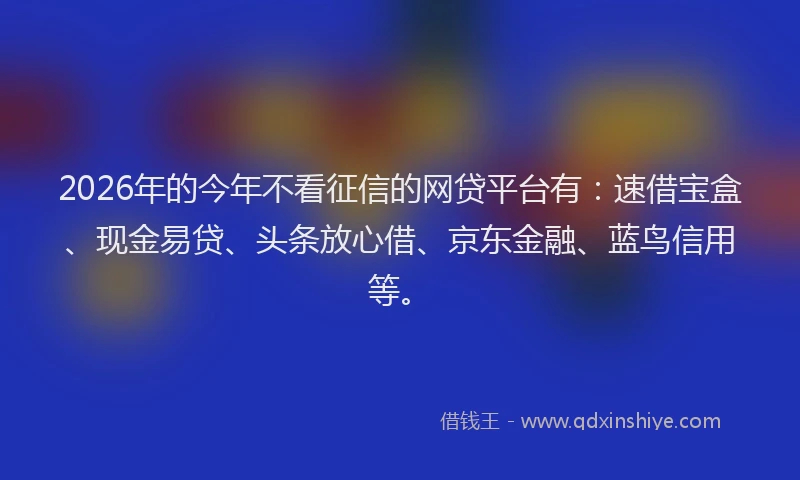 2026年的今年不看征信的网贷平台有：速借宝盒、现金易贷、头条放心借、京东金融、蓝鸟信用等。