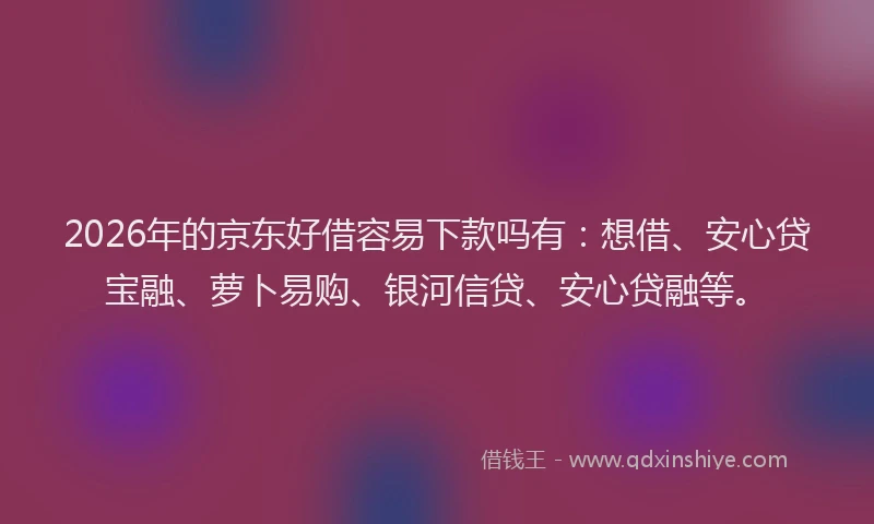 2026年的京东好借容易下款吗有：想借、安心贷宝融、萝卜易购、银河信贷、安心贷融等。