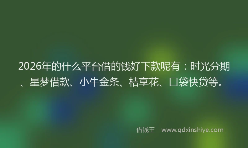 2026年的什么平台借的钱好下款呢有：时光分期、星梦借款、小牛金条、桔享花、口袋快贷等。