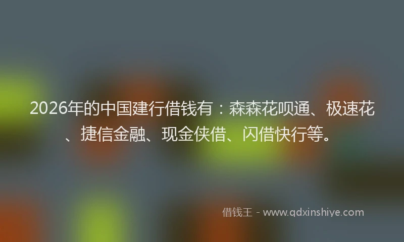 2026年的中国建行借钱有：森森花呗通、极速花、捷信金融、现金侠借、闪借快行等。