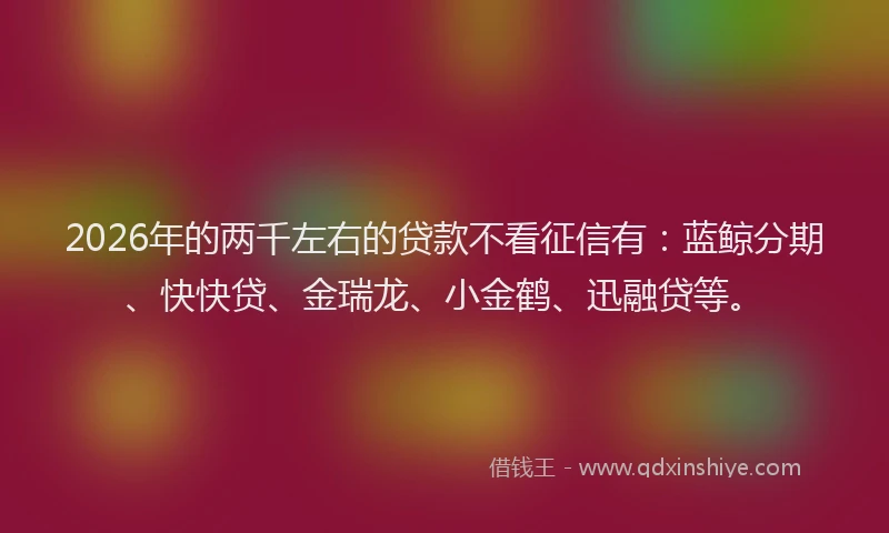 2026年的两千左右的贷款不看征信有：蓝鲸分期、快快贷、金瑞龙、小金鹤、迅融贷等。