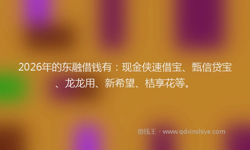 2026年的东融借钱有：现金侠速借宝、甄信贷宝、龙龙用、新希望、桔享花等。