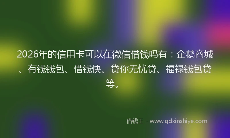 2026年的信用卡可以在微信借钱吗有：企鹅商城、有钱钱包、借钱快、贷你无忧贷、福禄钱包贷等。
