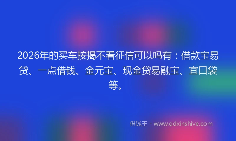 2026年的买车按揭不看征信可以吗有：借款宝易贷、一点借钱、金元宝、现金贷易融宝、宜口袋等。
