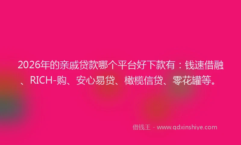 2026年的亲戚贷款哪个平台好下款有：钱速借融、RICH-购、安心易贷、橄榄信贷、零花罐等。