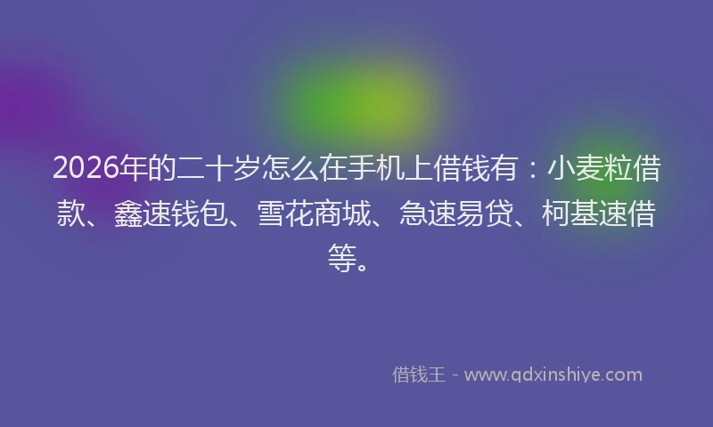 2026年的二十岁怎么在手机上借钱有：小麦粒借款、鑫速钱包、雪花商城、急速易贷、柯基速借等。