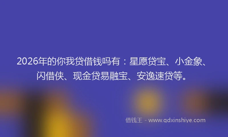 2026年的你我贷借钱吗有：星愿贷宝、小金象、闪借侠、现金贷易融宝、安逸速贷等。
