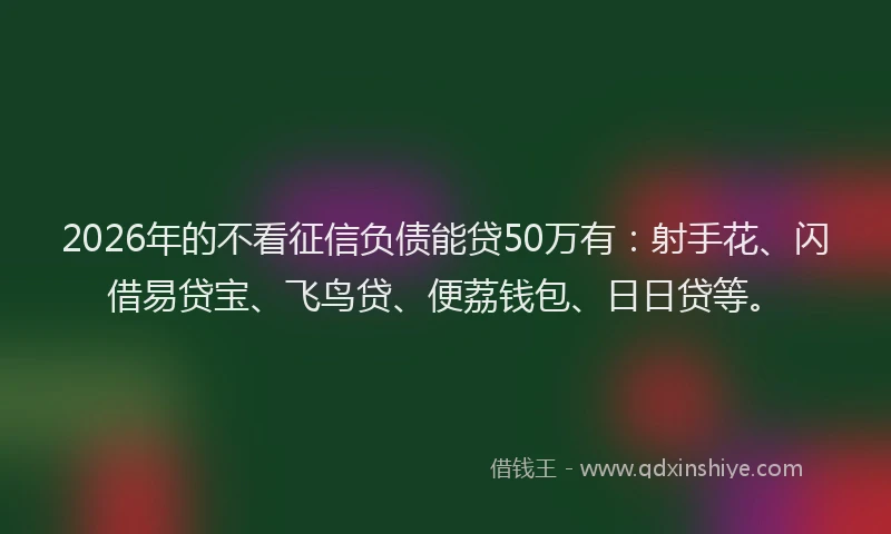 2026年的不看征信负债能贷50万有：射手花、闪借易贷宝、飞鸟贷、便荔钱包、日日贷等。