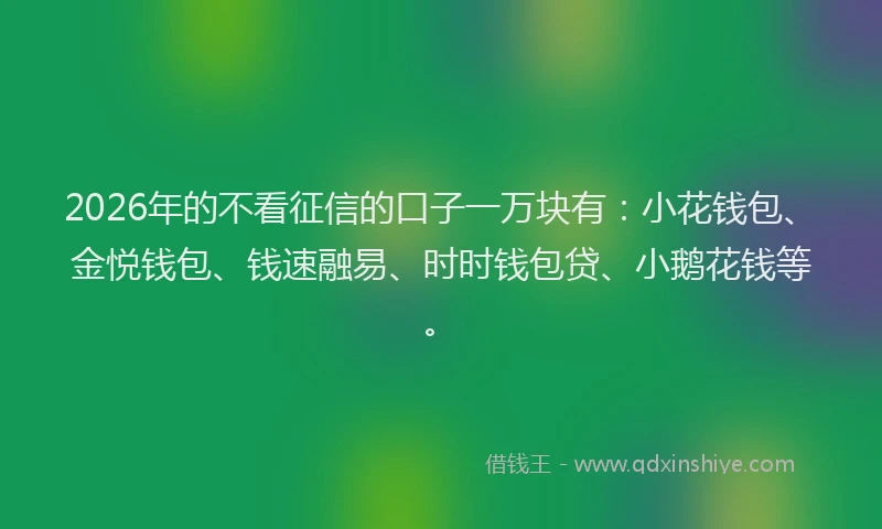 2026年的不看征信的口子一万块有：小花钱包、金悦钱包、钱速融易、时时钱包贷、小鹅花钱等。