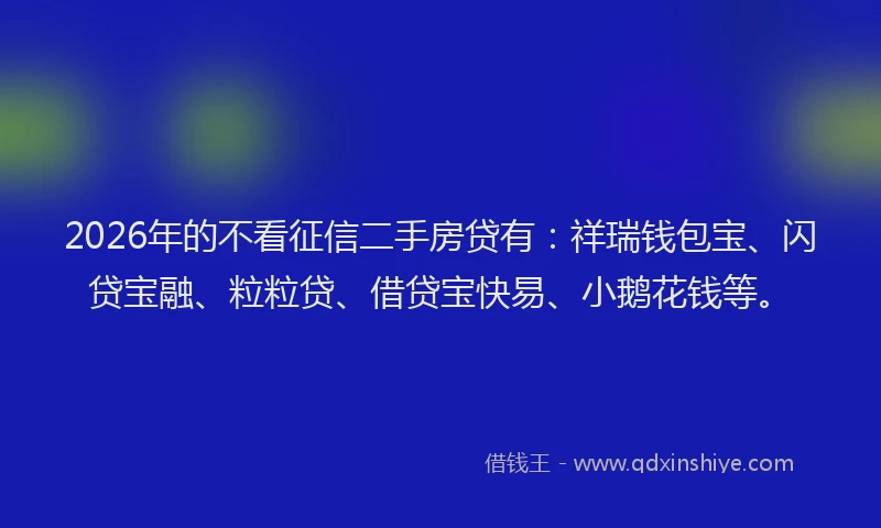 2026年的不看征信二手房贷有：祥瑞钱包宝、闪贷宝融、粒粒贷、借贷宝快易、小鹅花钱等。